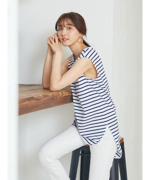 Rewde（ルゥデ）の「ラウンドヘムノースリーブプルオーバー（1R15-04180）（Tシャツ/カットソー・レディース・ホワイト×ブルー/ホワイト・M/L）」の15枚目の写真