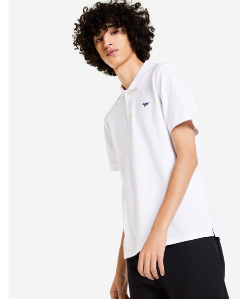MAISON KITSUNE ネイビーフォックス ポロ M ホワイト ダブル ボールド フォックスヘッド パッチ コンフォート ポロ