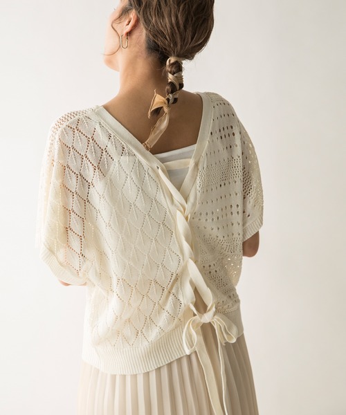 MILLION CARATS(ミリオンカラッツ)の「【STYLE4】透かし編みレースアップニットセット(ニット/セーター・レディース・オフホワイト/イエロー/サックスブルー・FREE)」の1枚目の写真