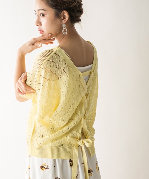 MILLION CARATS(ミリオンカラッツ)の「【STYLE4】透かし編みレースアップニットセット(ニット/セーター・レディース・オフホワイト/イエロー/サックスブルー・FREE)」の3枚目の写真