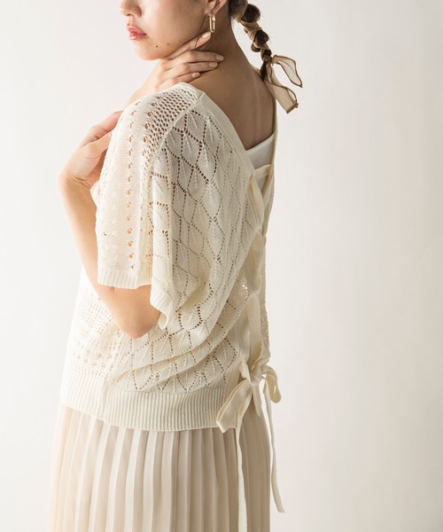 MILLION CARATS(ミリオンカラッツ)の「【STYLE4】透かし編みレースアップニットセット(ニット/セーター・レディース・オフホワイト/イエロー/サックスブルー・FREE)」の5枚目の写真