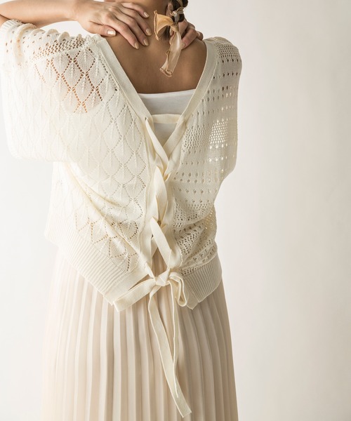 MILLION CARATS(ミリオンカラッツ)の「【STYLE4】透かし編みレースアップニットセット(ニット/セーター・レディース・オフホワイト/イエロー/サックスブルー・FREE)」の6枚目の写真