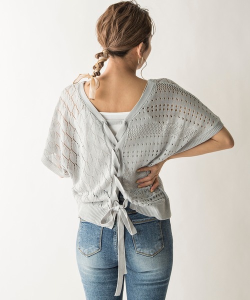 MILLION CARATS(ミリオンカラッツ)の「【STYLE4】透かし編みレースアップニットセット(ニット/セーター・レディース・オフホワイト/イエロー/サックスブルー・FREE)」の13枚目の写真