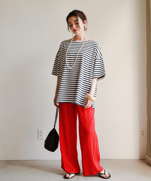 feepur（フェピュール）の「バスクボーダー5分袖BIGプルオーバー（Tシャツ/カットソー・レディース・ホワイト×ブルー/ホワイト×ネイビー/ホワイト×ピンク・MEDIUM）」の7枚目の写真