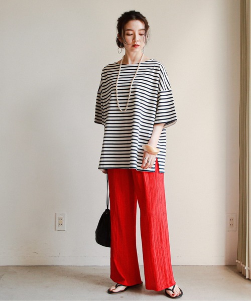 feepur（フェピュール）の「バスクボーダー5分袖BIGプルオーバー（Tシャツ/カットソー・レディース・ホワイト×ブルー/ホワイト×ネイビー/ホワイト×ピンク・MEDIUM）」の8枚目の写真