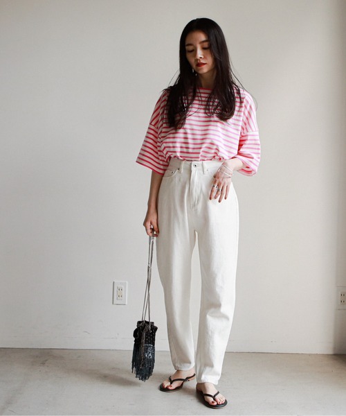 feepur（フェピュール）の「バスクボーダー5分袖BIGプルオーバー（Tシャツ/カットソー・レディース・ホワイト×ブルー/ホワイト×ネイビー/ホワイト×ピンク・MEDIUM）」の19枚目の写真