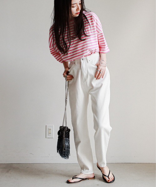 feepur（フェピュール）の「バスクボーダー5分袖BIGプルオーバー（Tシャツ/カットソー・レディース・ホワイト×ブルー/ホワイト×ネイビー/ホワイト×ピンク・MEDIUM）」の18枚目の写真