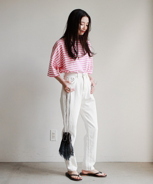 feepur（フェピュール）の「バスクボーダー5分袖BIGプルオーバー（Tシャツ/カットソー・レディース・ホワイト×ブルー/ホワイト×ネイビー/ホワイト×ピンク・MEDIUM）」の21枚目の写真