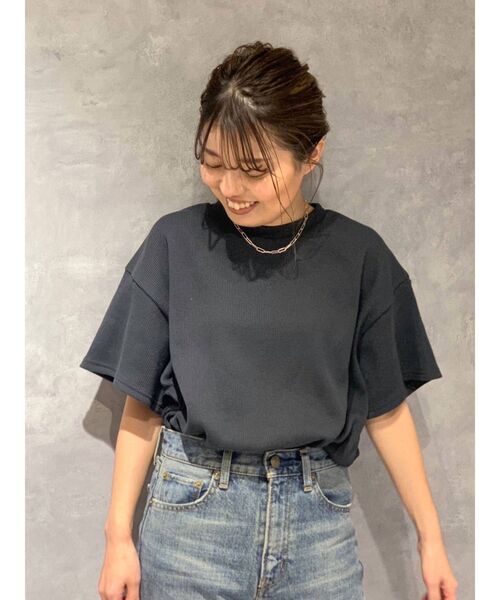 Ungrid（アングリッド）の「【WEB限定】ワッフルハーフスリーブTee（Tシャツ/カットソー・レディース・オフホワイト/チャコールグレー/オレンジ/ミント/ブルー/パープル・FREE）」の3枚目の写真
