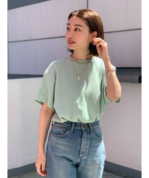 Ungrid（アングリッド）の「【WEB限定】ワッフルハーフスリーブTee（Tシャツ/カットソー・レディース・オフホワイト/チャコールグレー/オレンジ/ミント/ブルー/パープル・FREE）」の4枚目の写真