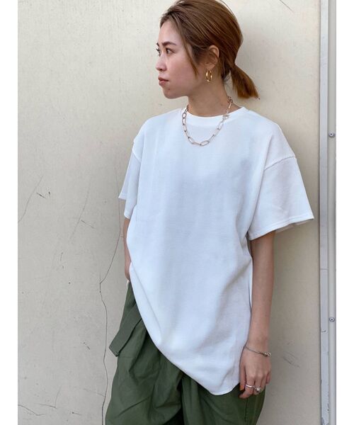 Ungrid（アングリッド）の「【WEB限定】ワッフルハーフスリーブTee（Tシャツ/カットソー・レディース・オフホワイト/チャコールグレー/オレンジ/ミント/ブルー/パープル・FREE）」の19枚目の写真