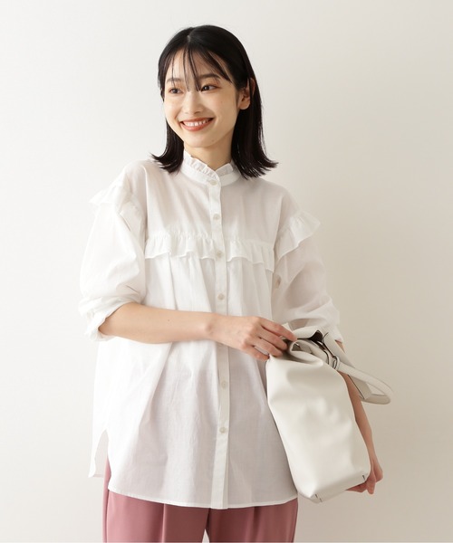 NATURAL BEAUTY BASIC（ナチュラルビューティーベーシック）の「ＯＣヨークフリルブラウス（シャツ/ブラウス・レディース・グレー系その他/オフホワイト/ブラウン・MEDIUM/SMALL）」の2枚目の写真