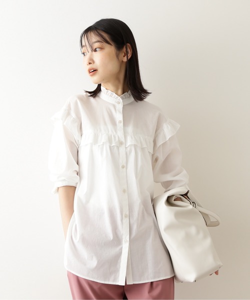 NATURAL BEAUTY BASIC（ナチュラルビューティーベーシック）の「ＯＣヨークフリルブラウス（シャツ/ブラウス・レディース・グレー系その他/オフホワイト/ブラウン・MEDIUM/SMALL）」の7枚目の写真