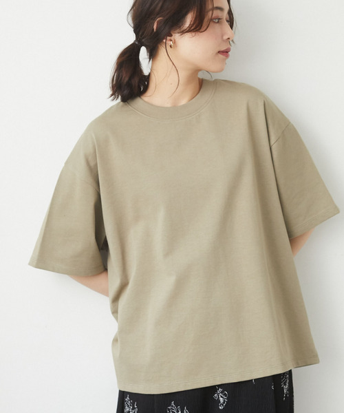 Green　Parks（グリーンパークス）の「ヘビー天竺ボックスT＊（Tシャツ/カットソー・レディース・カーキ/ホワイト/ブラウン/ブラック・FREE）」の4枚目の写真