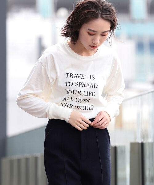 BEAMS LIGHTS（ビームスライツ）の「BEAMS LIGHTS / メッセージ プリント ロングスリーブ Tシャツ（Tシャツ/カットソー・レディース・ベージュ/オフホワイト・ONE SIZE）」の6枚目の写真