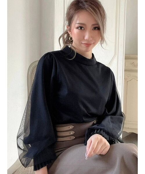 RESEXXY（リゼクシー）の「チュールレイヤードトップス（シャツ/ブラウス・レディース・ブラック/ベージュ/ホワイト・FREE）」の2枚目の写真