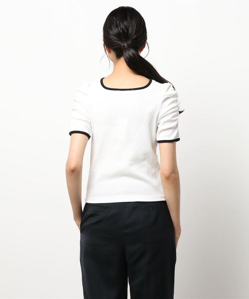 one way(ワンウェイ)の「【oneway】配色そでギャザーテレコトップス(Tシャツ/カットソー・レディース・ベージュ/ブラック/ホワイト/パープル・FREE)」の6枚目の写真