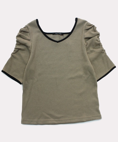 one way(ワンウェイ)の「【oneway】配色そでギャザーテレコトップス(Tシャツ/カットソー・レディース・ベージュ/ブラック/ホワイト/パープル・FREE)」の3枚目の写真