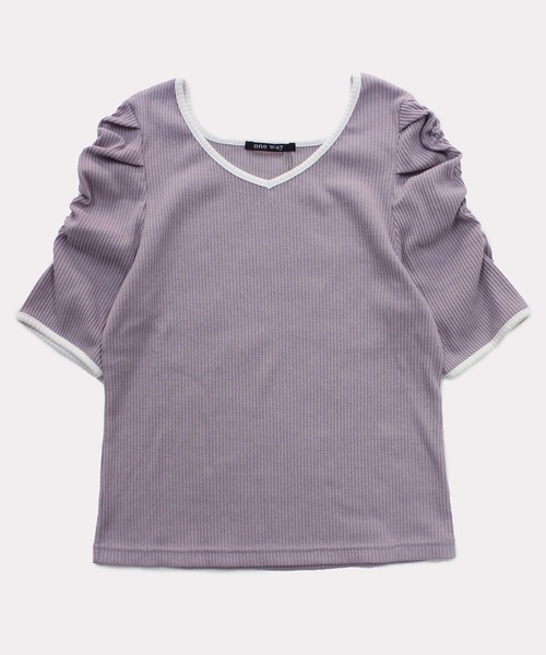 one way(ワンウェイ)の「【oneway】配色そでギャザーテレコトップス(Tシャツ/カットソー・レディース・ベージュ/ブラック/ホワイト/パープル・FREE)」の4枚目の写真