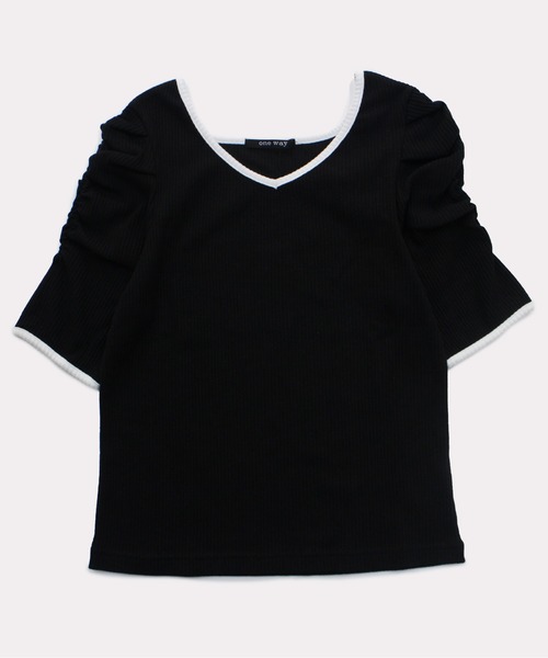 one way(ワンウェイ)の「【oneway】配色そでギャザーテレコトップス(Tシャツ/カットソー・レディース・ベージュ/ブラック/ホワイト/パープル・FREE)」の2枚目の写真