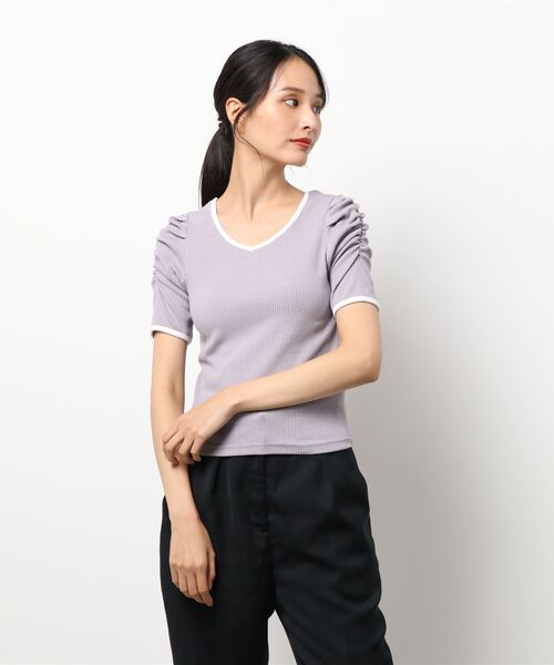 one way(ワンウェイ)の「【oneway】配色そでギャザーテレコトップス(Tシャツ/カットソー・レディース・ベージュ/ブラック/ホワイト/パープル・FREE)」の12枚目の写真