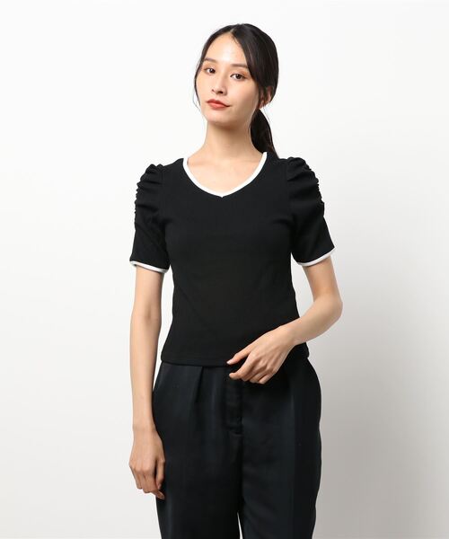 one way(ワンウェイ)の「【oneway】配色そでギャザーテレコトップス(Tシャツ/カットソー・レディース・ベージュ/ブラック/ホワイト/パープル・FREE)」の14枚目の写真