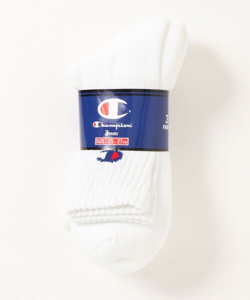 Champion（チャンピオン）の「【CHAMPION／チャンピオン】ロークルーレングス丈リブソックス 3足組　足底ハーフパイル仕様　ワンポイントブランドロゴ（ソックス/靴下・メンズ・ブラック/ホワイト/グレー・MEDIUM）」の2枚目の写真