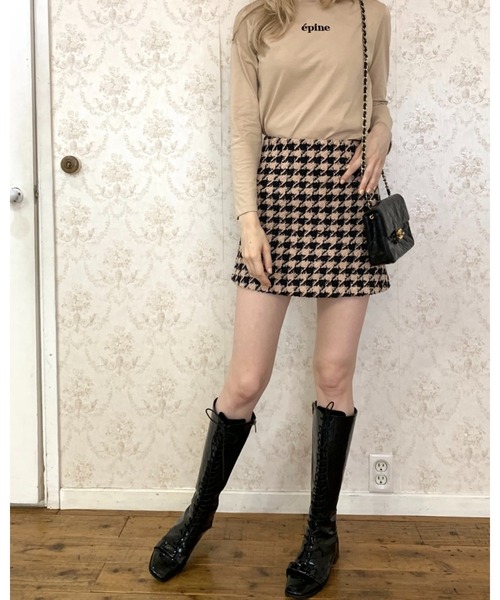 epine（エピヌ）の「tweed beige×black check mini skirt（スカート・レディース・ベージュ・S/M）」の4枚目の写真