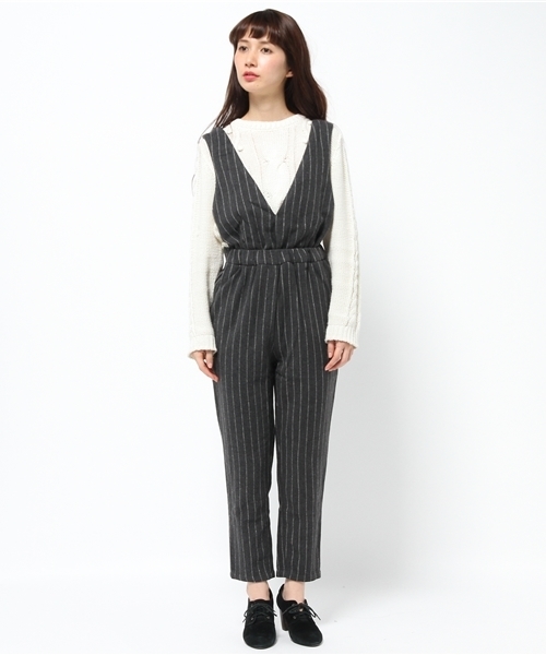 OUTLET（アウトレット）の「【Kastane】フラノVアキサロペット（サロペット/オーバーオール・レディース・ネイビー/ストライプ・FREE）」の5枚目の写真
