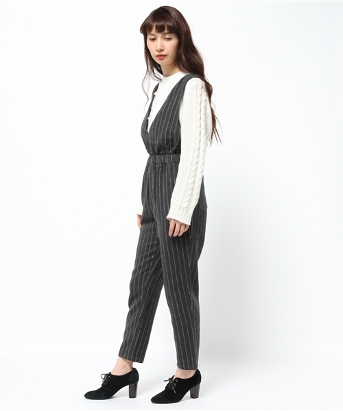 OUTLET（アウトレット）の「【Kastane】フラノVアキサロペット（サロペット/オーバーオール・レディース・ネイビー/ストライプ・FREE）」の6枚目の写真