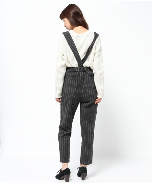 OUTLET（アウトレット）の「【Kastane】フラノVアキサロペット（サロペット/オーバーオール・レディース・ネイビー/ストライプ・FREE）」の7枚目の写真
