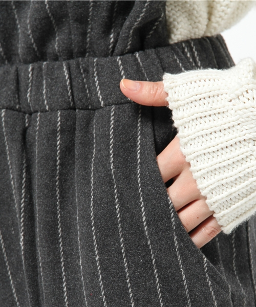 OUTLET（アウトレット）の「【Kastane】フラノVアキサロペット（サロペット/オーバーオール・レディース・ネイビー/ストライプ・FREE）」の9枚目の写真