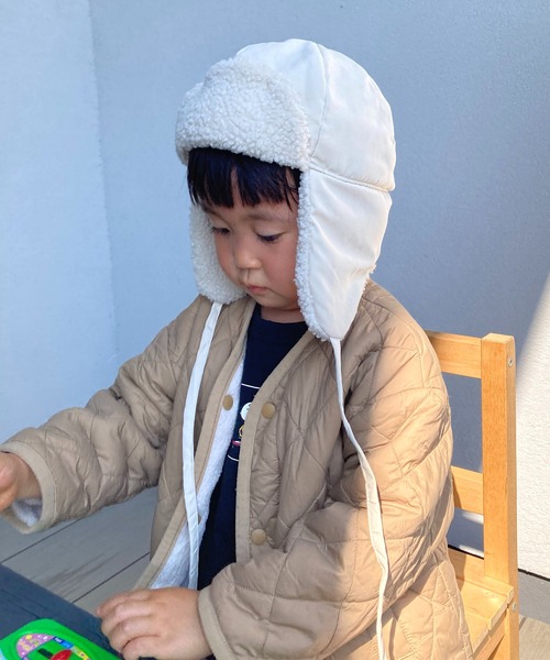 GRIN BUDDY（グリンバディ）の「【GRIN BUDDY/グリンバディ】【キッズ】ワントーンフライトキャップ/Biscuit Flight Cap（キャップ・キッズ・ベージュ/アイボリー/ブラウン・52/54）」の4枚目の写真