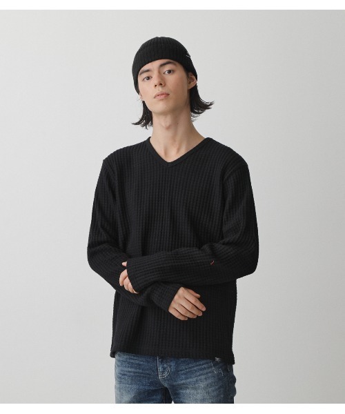 AZUL by moussy(アズールバイマウジー)の「HEAVY WAFFLE V/N LONG TEE/ヘビーワッフルV/NロングT(Tシャツ/カットソー・メンズ・ホワイト/杢グレー/ブラック・MEDIUM/LARGE/SMALL)」の3枚目の写真