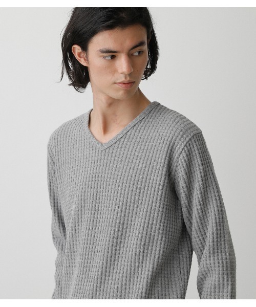 AZUL by moussy(アズールバイマウジー)の「HEAVY WAFFLE V/N LONG TEE/ヘビーワッフルV/NロングT(Tシャツ/カットソー・メンズ・ホワイト/杢グレー/ブラック・MEDIUM/LARGE/SMALL)」の11枚目の写真