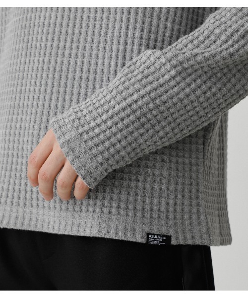 AZUL by moussy(アズールバイマウジー)の「HEAVY WAFFLE V/N LONG TEE/ヘビーワッフルV/NロングT(Tシャツ/カットソー・メンズ・ホワイト/杢グレー/ブラック・MEDIUM/LARGE/SMALL)」の4枚目の写真