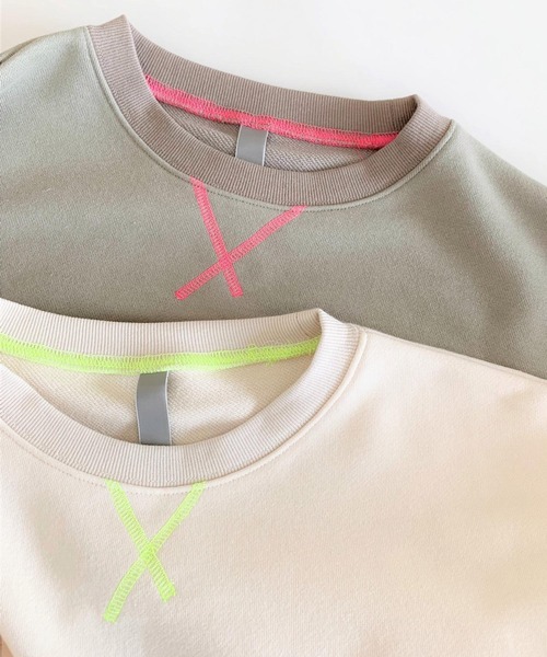 Q（キュー）の「リブ裏毛トレーナー（スウェット・レディース・オリーブ/アイボリー・MEDIUM）」の8枚目の写真