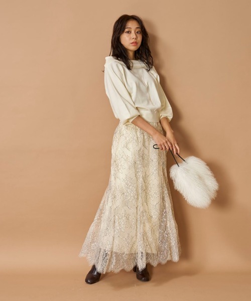 JUSGLITTY（ジャスグリッティー）の「レーススカートレイヤードニット  