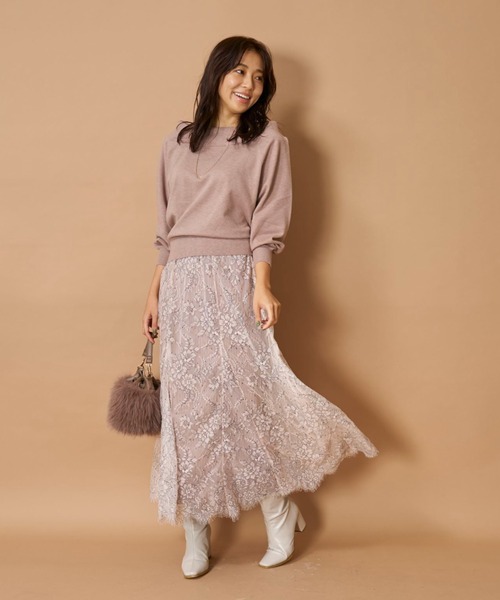 JUSGLITTY（ジャスグリッティー）の「レーススカートレイヤードニット  