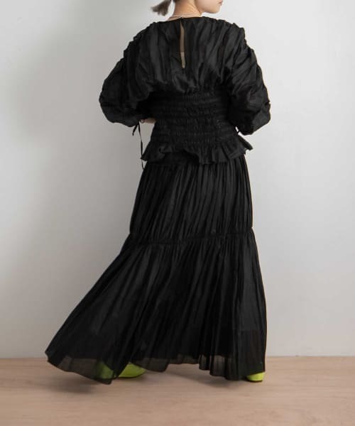 iI（アイ）の「iI　shirring skirt（スカート・レディース・オフホワイト/ダークブラウン/ブラック・ONE）」の9枚目の写真