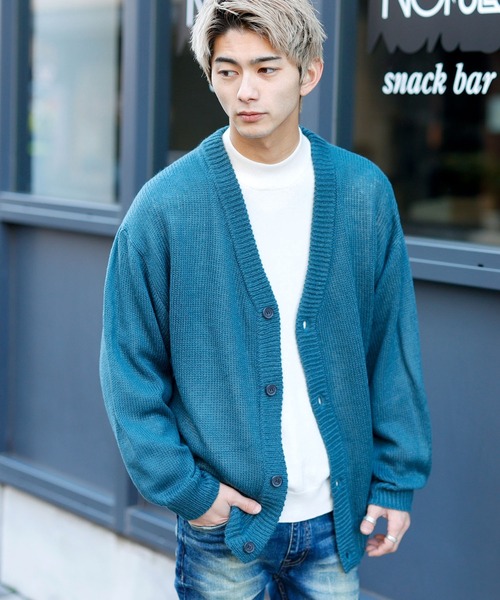Beno(ビーノ)の「ショートシャギーニット ルーズシルエット カーディガン(カーディガン/ボレロ・メンズ・ブラック/グレイッシュベージュ/グリーン/グレイッシュブルー/マスタード・M/L)」の4枚目の写真
