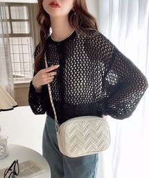 moment+ | *New Arrival*ゆるメッシュ透かし編みクルーネックニットカーディガン(カーディガン/ボレロ)