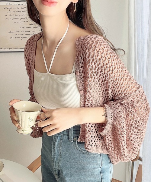 moment+（モーメントプラス）の「【累計販売枚数1万枚突破！】ゆるメッシュ透かし編みクルーネックニットカーディガン（カーディガン/ボレロ・レディース・ブラック/ベージュ/レッド/ピンク/オレンジ/ブルー/グリーン/アイボリー/マルチ/イエロー/ナチュラル・M/L）」の21枚目の写真