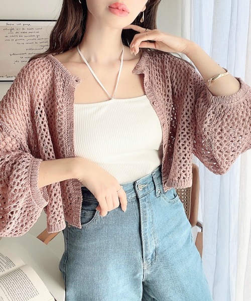 moment+（モーメントプラス）の「【累計販売枚数1万枚突破！】ゆるメッシュ透かし編みクルーネックニットカーディガン（カーディガン/ボレロ・レディース・ブラック/ベージュ/レッド/ピンク/オレンジ/ブルー/グリーン/アイボリー/マルチ/イエロー/ナチュラル・M/L）」の18枚目の写真