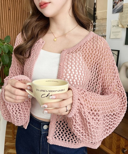 moment+（モーメントプラス）の「【累計販売枚数1万枚突破！】ゆるメッシュ透かし編みクルーネックニットカーディガン（カーディガン/ボレロ・レディース・ブラック/ベージュ/レッド/ピンク/オレンジ/ブルー/グリーン/アイボリー/マルチ/イエロー/ナチュラル・M/L）」の12枚目の写真