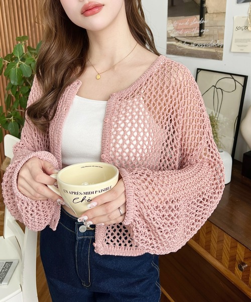 moment+（モーメントプラス）の「【累計販売枚数1万枚突破！】ゆるメッシュ透かし編みクルーネックニットカーディガン（カーディガン/ボレロ・レディース・ブラック/ベージュ/レッド/ピンク/オレンジ/ブルー/グリーン/アイボリー/マルチ/イエロー/ナチュラル・M/L）」の14枚目の写真