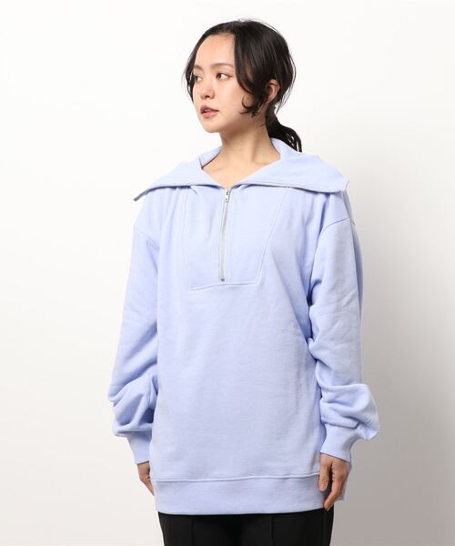 Samansa Mos2 blue(サマンサモスモスブルー)の「裏起毛ハーフジップスウェット(スウェット・レディース・ベージュ/サックスブルー/チャコール・フリ-)」の6枚目の写真