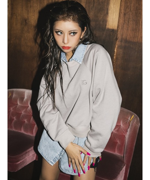 EGOIST(エゴイスト)の「ポイントEG刺繍トップス(Tシャツ/カットソー・レディース・ホワイト/ブラック/ベージュ・FREE)」の3枚目の写真