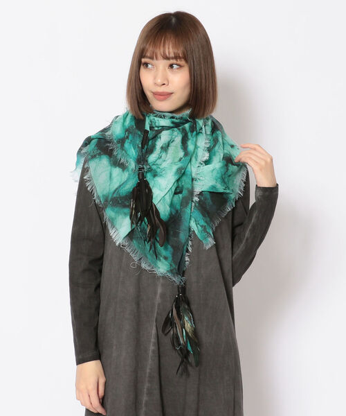 KMRii(ケムリ)の「KMRii/ケムリ/LAB SQUARE STOLE(ストール/ショール・レディース・ターコイズブルー/チャコール・FREE)」の5枚目の写真