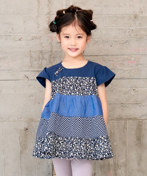 RAGMART（ラグマート）の「パッチワークティアードチュニック（チュニック・キッズ・オフホワイト/イエロー/ネイビー・110cm/120cm/100cm/130cm）」の3枚目の写真